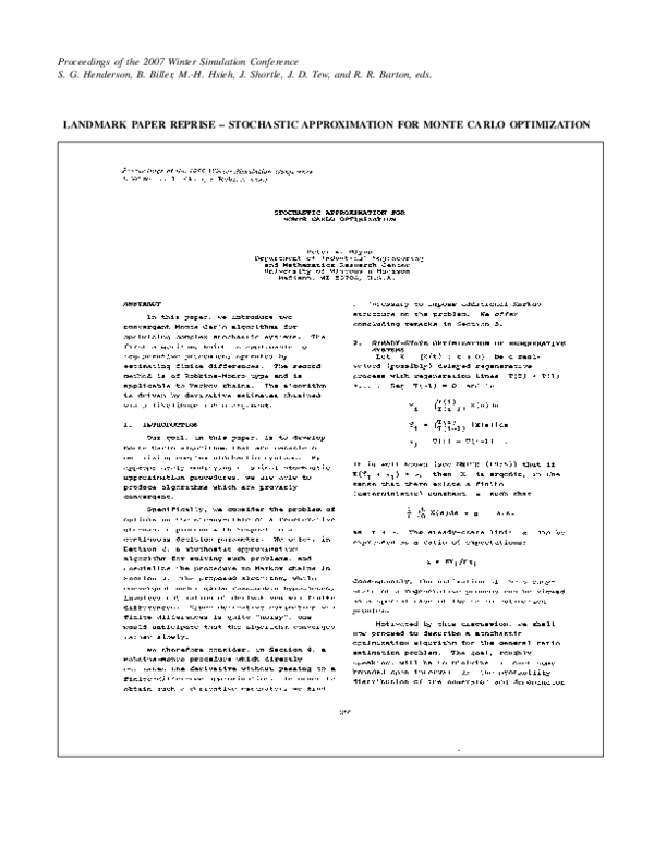 (PDF) Stochastic approximation for Monte Carlo optimization
