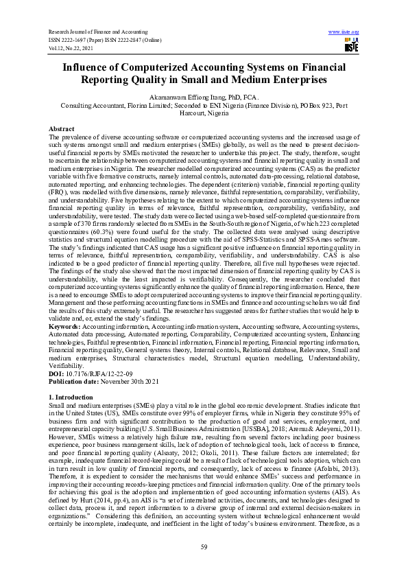 (PDF) Influence of Computerized Accounting Systems on Financial ...