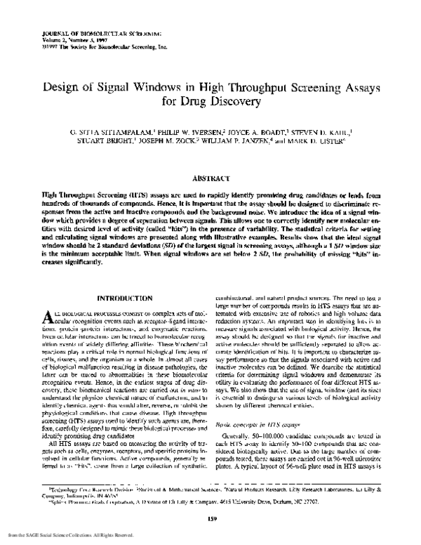 (PDF) Design of signal windows in high throughput screening assays for ...