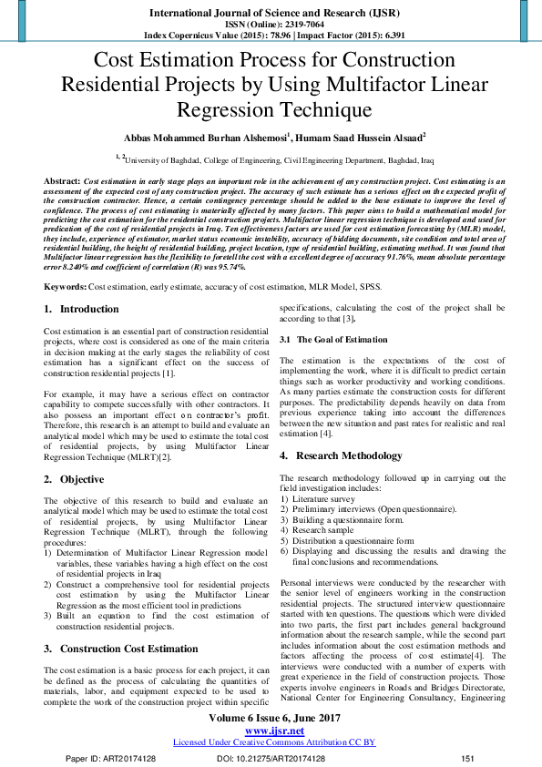 (PDF) Cost Estimation Process for Construction Residential Projects by ...