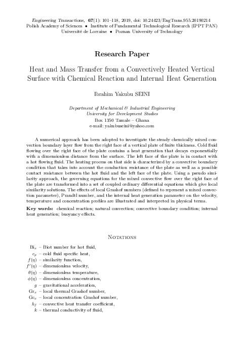 (PDF) Heat and Mass Transfer from a Convectively Heated Vertical ...
