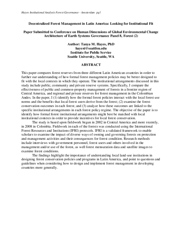 (PDF) Decentralized Forest Management in Latin America: Looking for ...