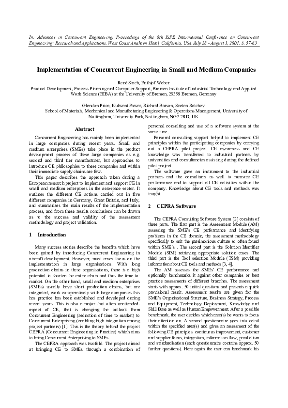 (PDF) Implementation of Concurrent Engineering in Small and Medium ...