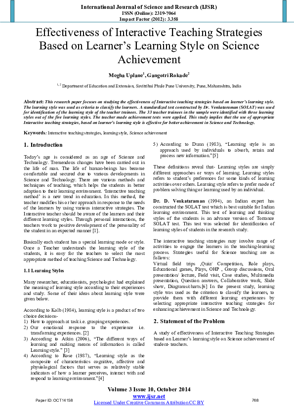 (PDF) Effectiveness of Interactive Teaching Strategies Based on Learner ...