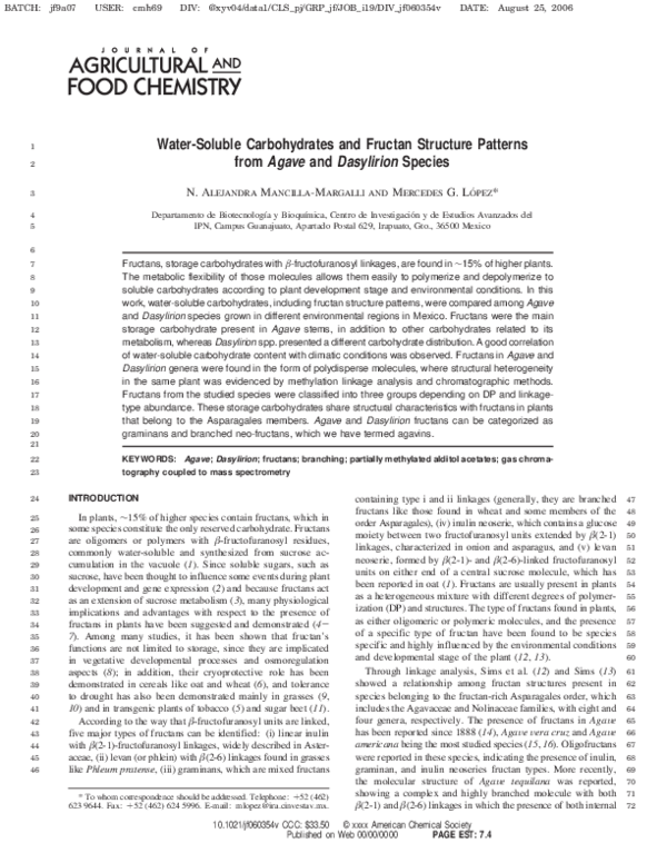 (PDF) WaterSoluble Carbohydrates and Fructan Structure Patterns from