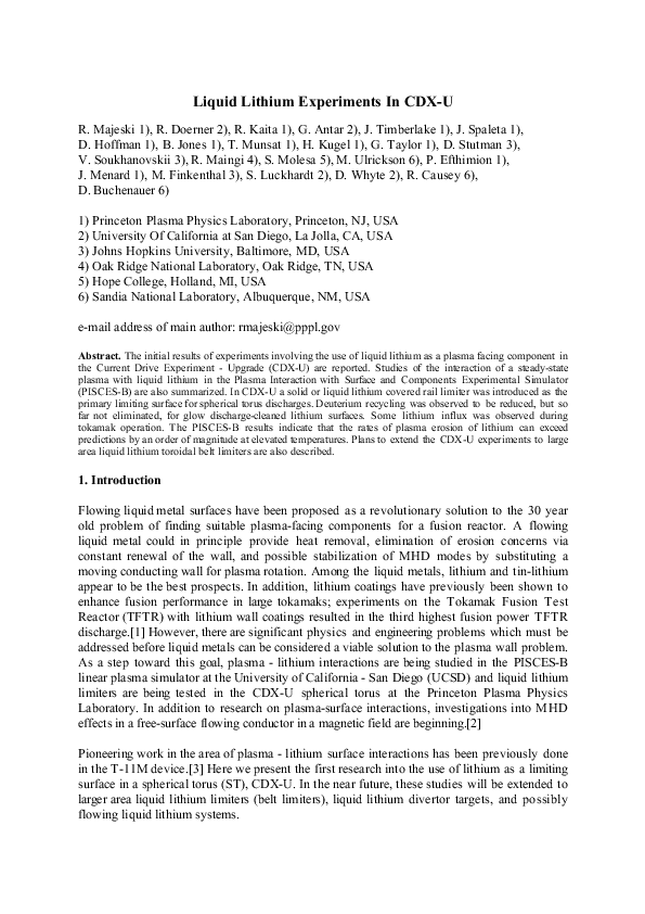 (PDF) Liquid lithium experiments in CDX-U