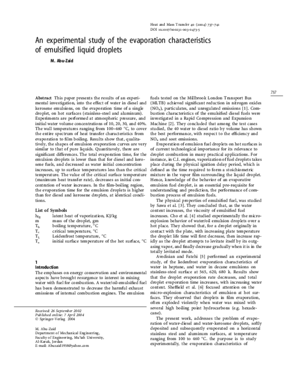 (PDF) An experimental study of the evaporation characteristics of ...