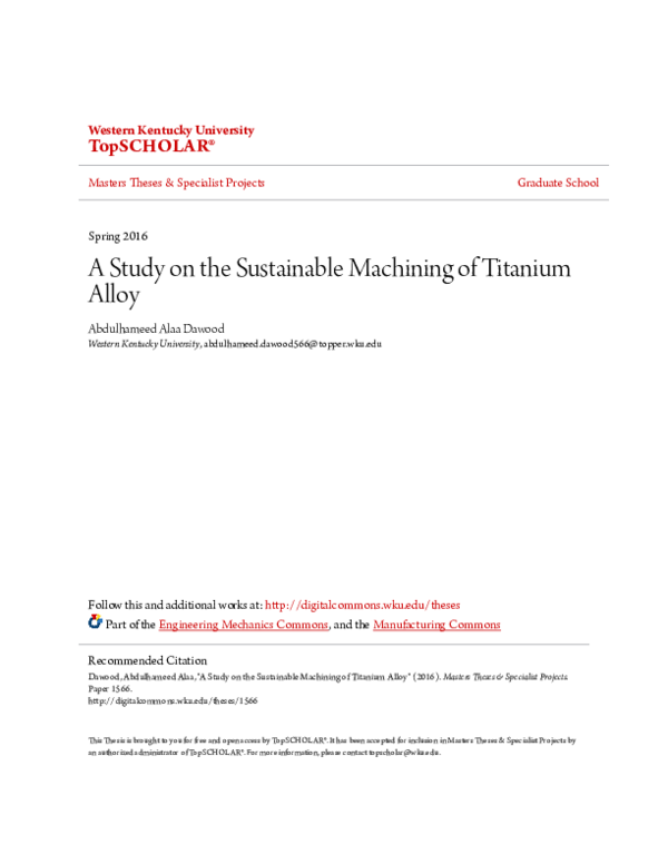 (PDF) A Study on the Sustainable Machining of Titanium Alloy