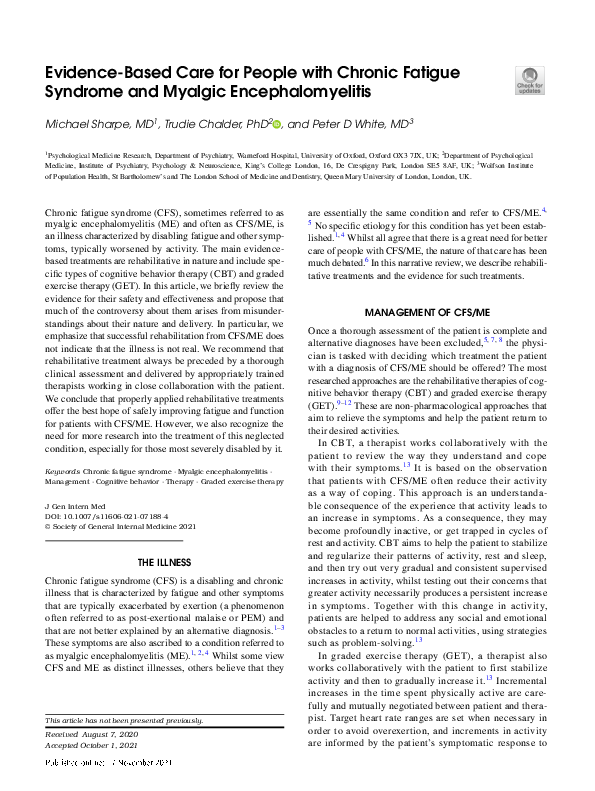 (PDF) Evidence-Based Care for People with Chronic Fatigue Syndrome and ...