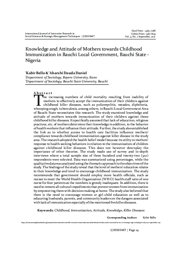(PDF) Knowledge and Attitude of Mothers towards Childhood Immunization ...