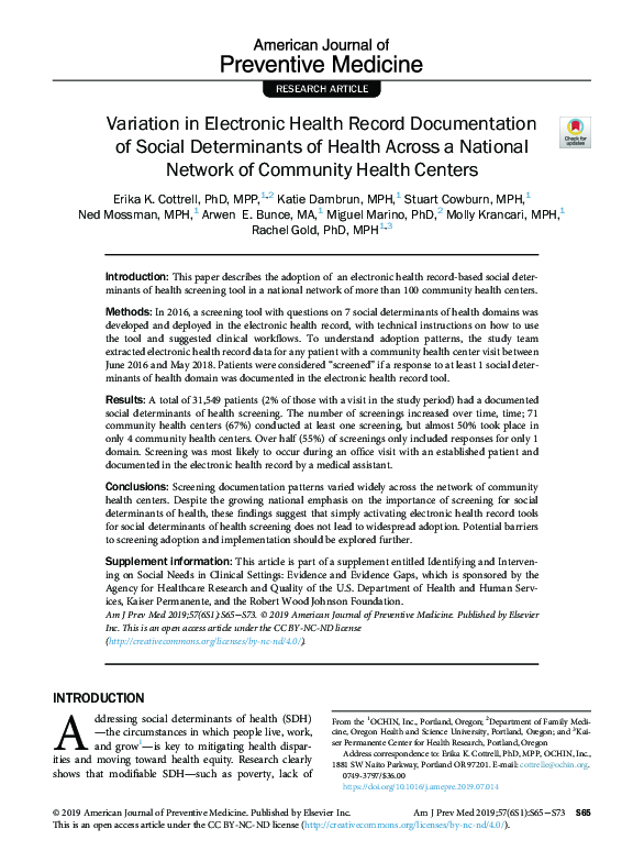 (PDF) Variation in Electronic Health Record Documentation of Social ...