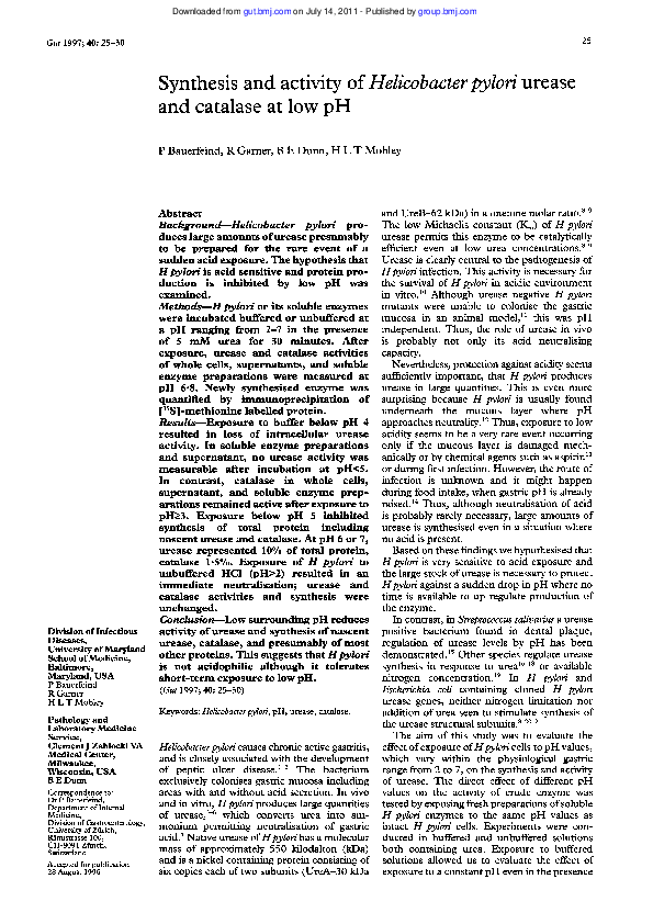 (PDF) Synthesis and activity of Helicobacter pylori urease and catalase ...