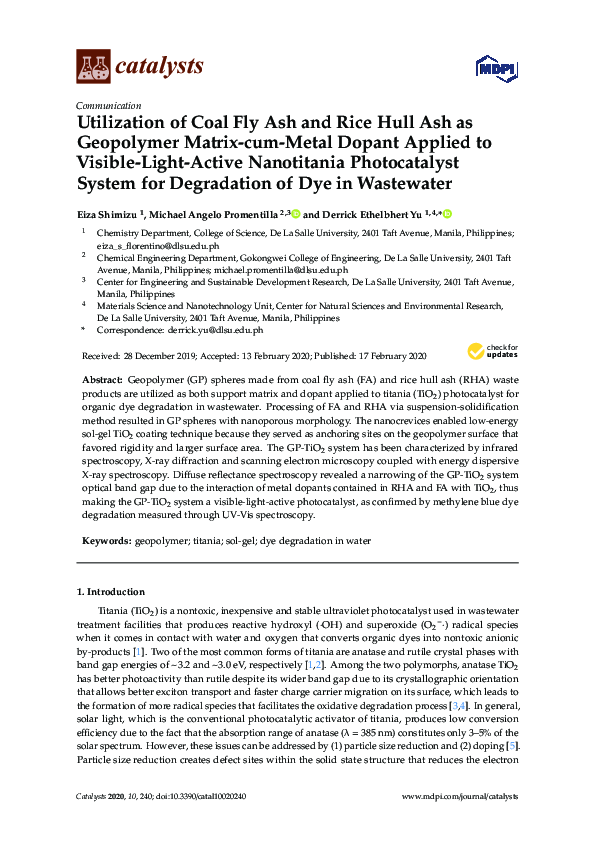 (PDF) Utilization of Coal Fly Ash and Rice Hull Ash as Geopolymer ...