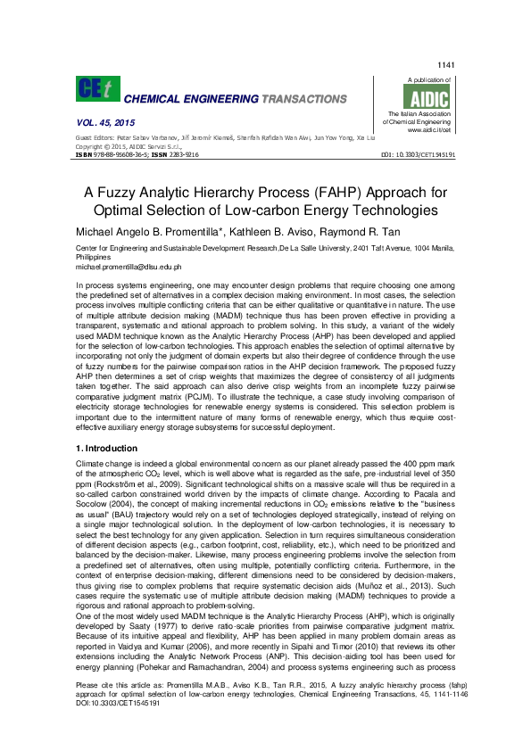 (PDF) A Fuzzy Analytic Hierarchy Process (fahp) Approach for Optimal ...