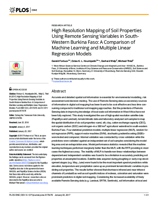 (PDF) High Resolution Mapping of Soil Properties Using Remote Sensing ...