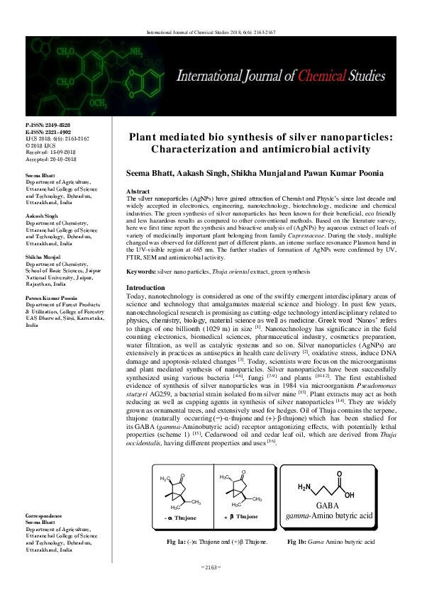 (PDF) Plant mediated bio synthesis of silver nanoparticles ...