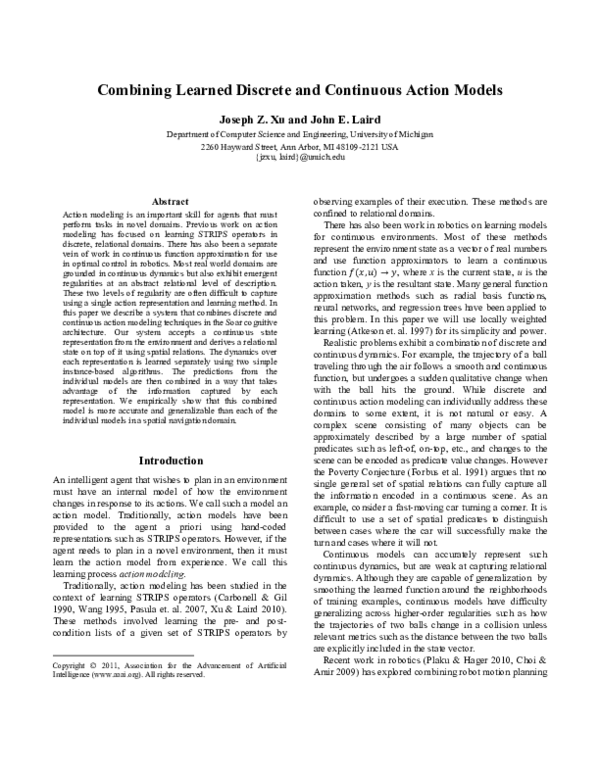 (PDF) Combining learned discrete and continuous action models
