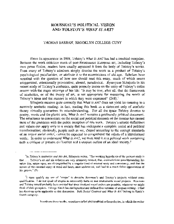 (PDF) Rousseau's Political Vision and Tolstoy's What is Art? Thomas