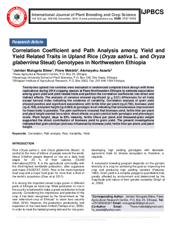 (PDF) Correlation Coefficient and Path Analysis among Yield and Yield ...