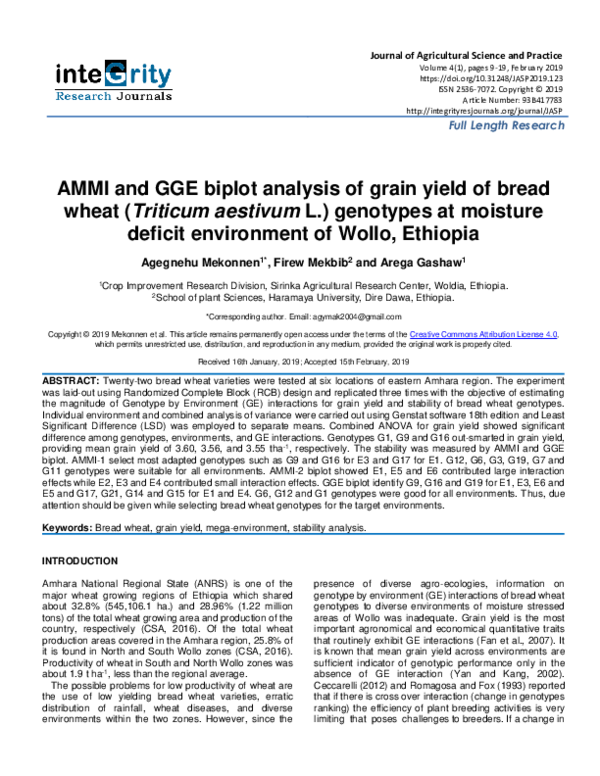 (PDF) AMMI and GGE biplot analysis of grain yield of bread wheat ...