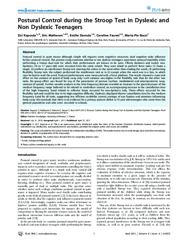 (PDF) Postural Control during the Stroop Test in Dyslexic and Non ...