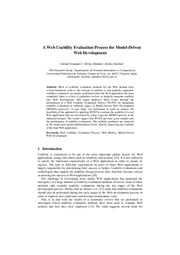 (PDF) A Web Usability Evaluation Process for Model-Driven Web Development