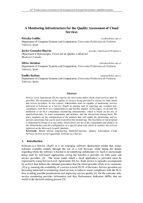 (PDF) A Monitoring Infrastructure for the Quality Assessment of Cloud ...