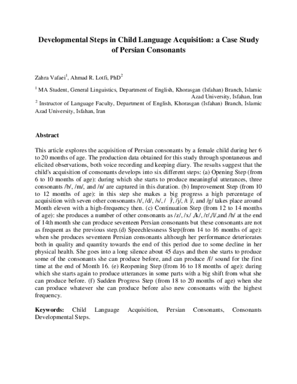(PDF) Developmental Steps in Child Language Acquisition: a Case Study ...