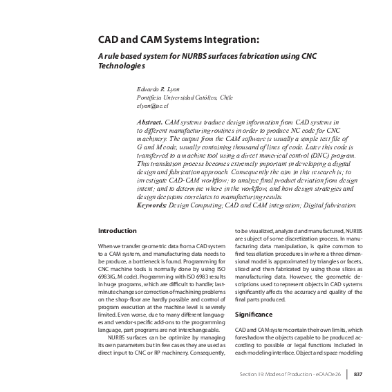 (PDF) CAD and CAM Systems Integration : A rule based system for NURBS ...