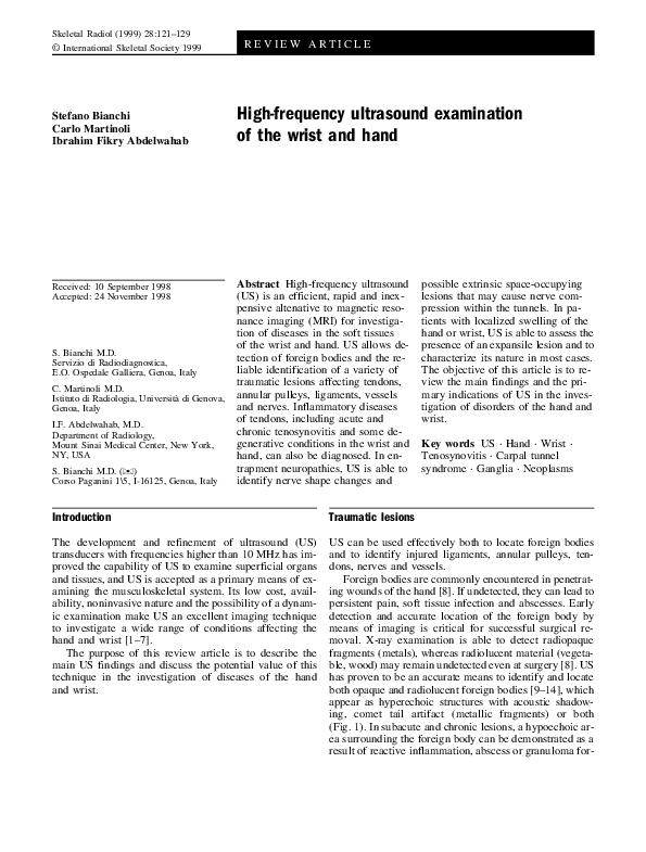 (PDF) Highfrequency ultrasound examination of the wrist and hand