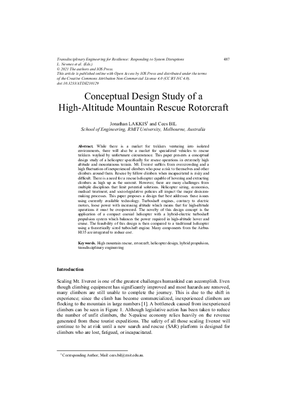 (PDF) Conceptual Design Study of a High-Altitude Mountain Rescue Rotorcraft