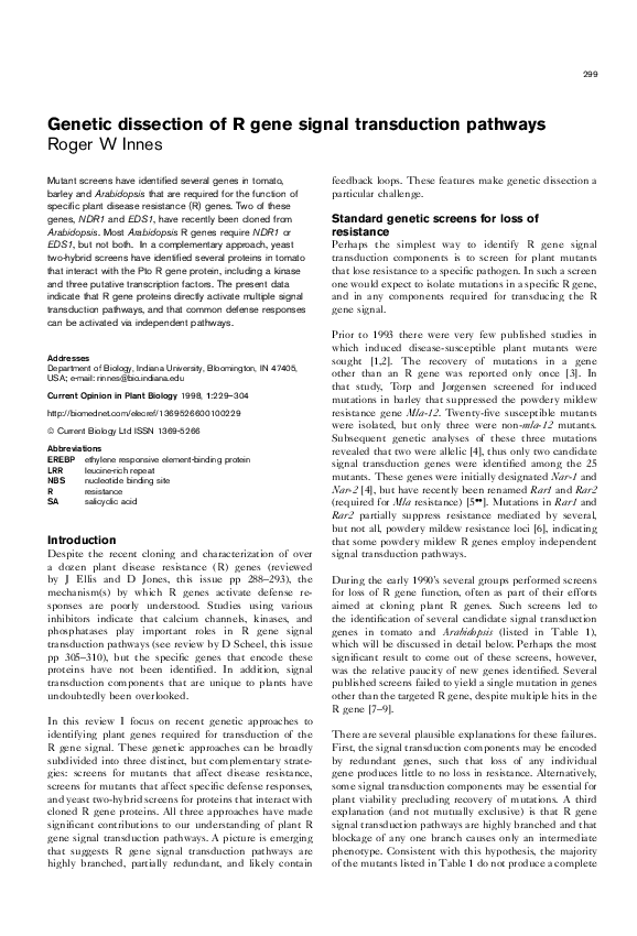 (PDF) Genetic dissection of R gene signal transduction pathways