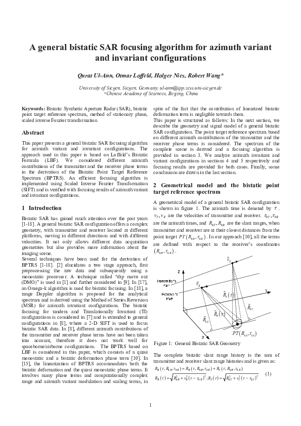 (PDF) A general bistatic SAR focusing algorithm for azimuth variant and ...