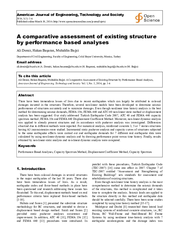 (PDF) A comparative assessment of existing structure by performance ...