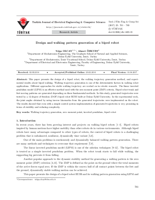 (PDF) Design and walking pattern generation of a biped robot