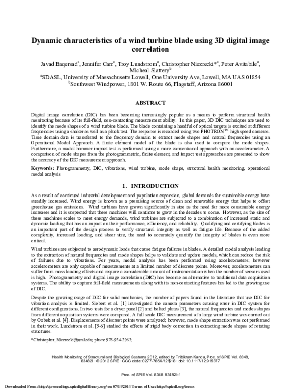 (PDF) Dynamic characteristics of a wind turbine blade using 3D digital ...
