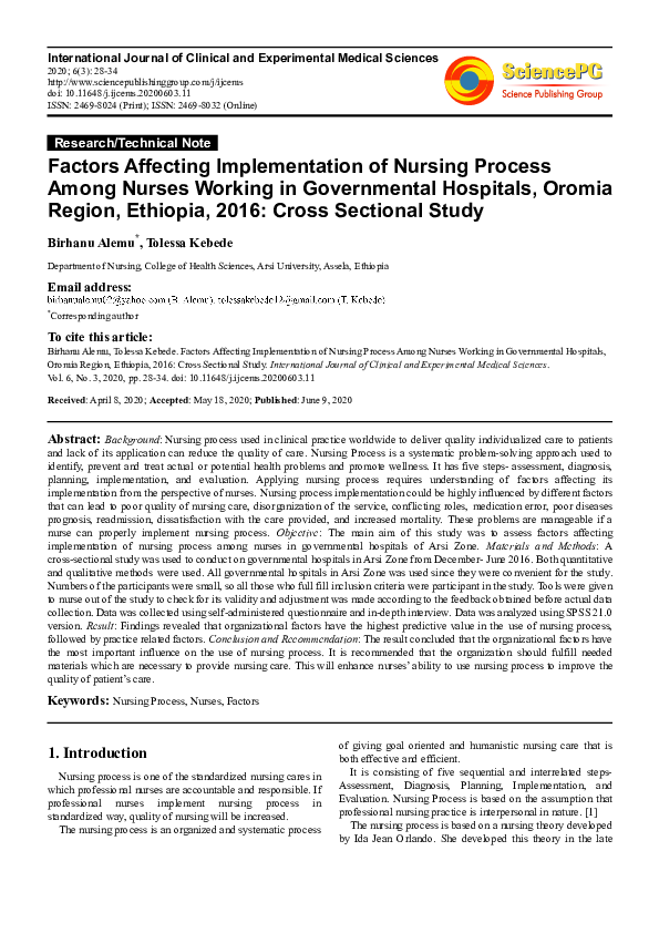 (PDF) Factors Affecting Implementation of Nursing Process Among Nurses ...
