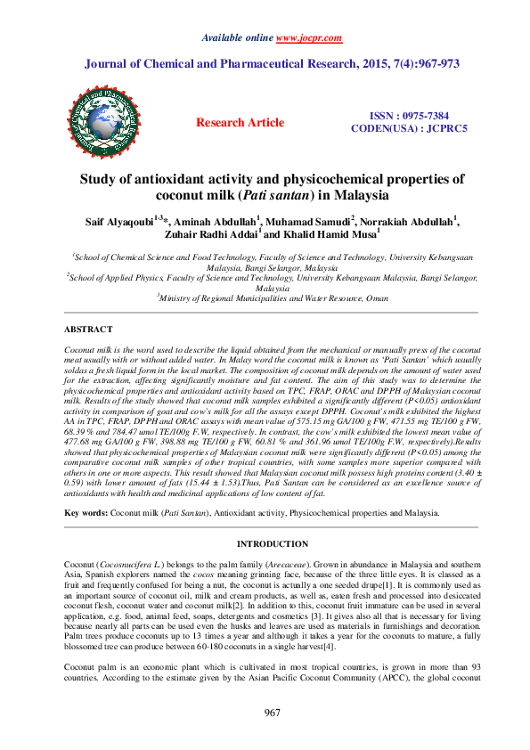 (PDF) Study of antioxidant activity and physicochemical properties of ...