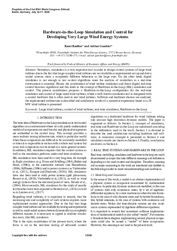 (PDF) HardwareintheLoop Simulation and Control for Developing Very Large Wind Energy Systems