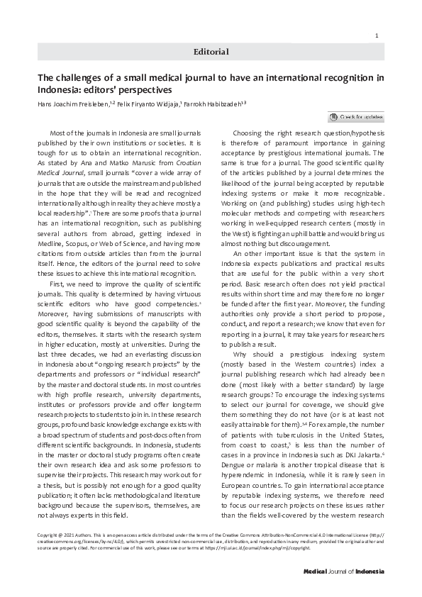 (PDF) The challenges of a small medical journal to have international ...