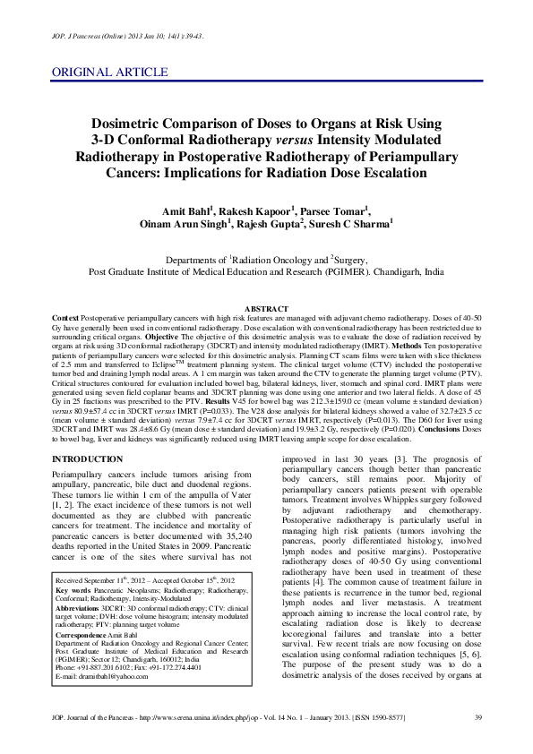 (PDF) Dosimetric comparison of doses to organs at risk using 3-D ...