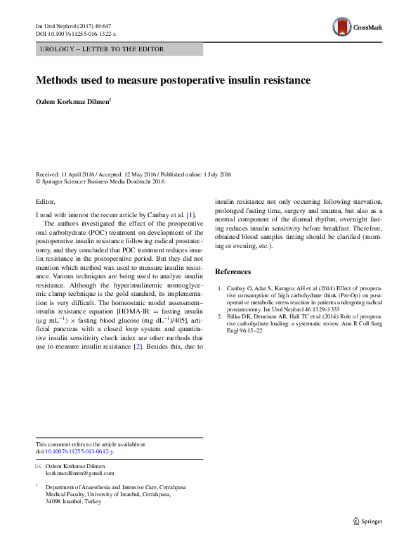 (PDF) Methods used to measure postoperative insulin resistance