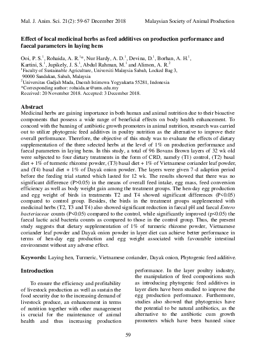 (PDF) Effect of local medicinal herbs as feed additives on production ...
