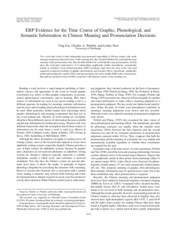  PDF ERP Evidence For The Time Course Of Graphic Phonological And 