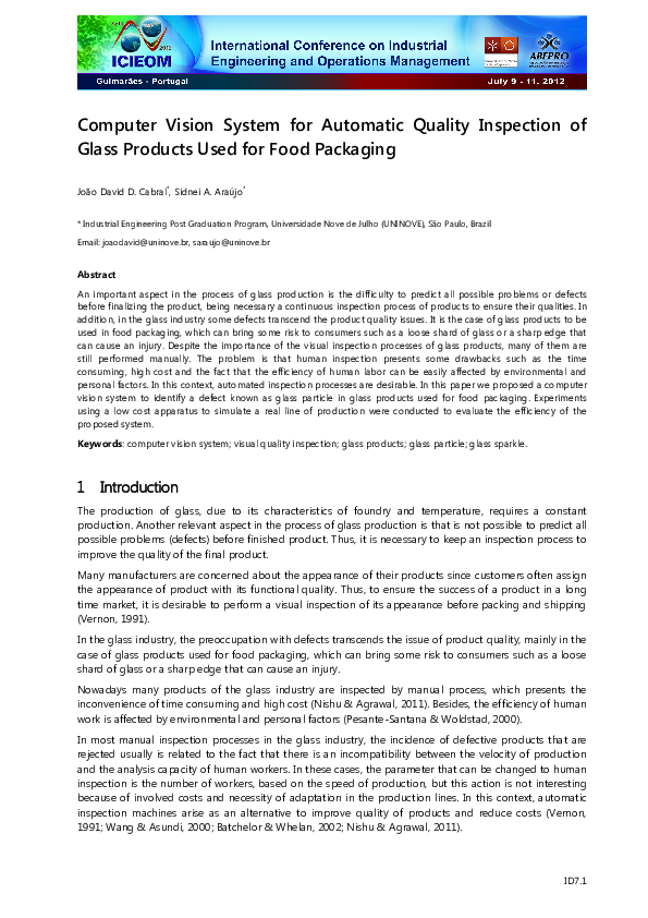 (PDF) Computer Vision System for Automatic Quality Inspection of Glass ...