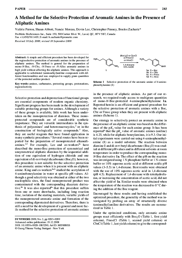 (PDF) A Method for the Selective Protection of Aromatic Amines in the ...
