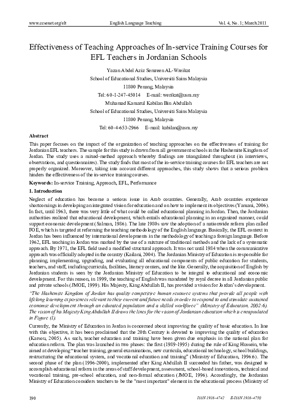 (PDF) Effectiveness of Teaching Approaches of In-service Training