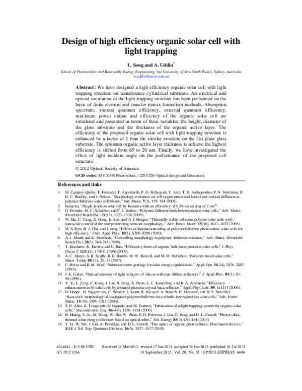 (PDF) Design of high efficiency organic solar cell with light trapping