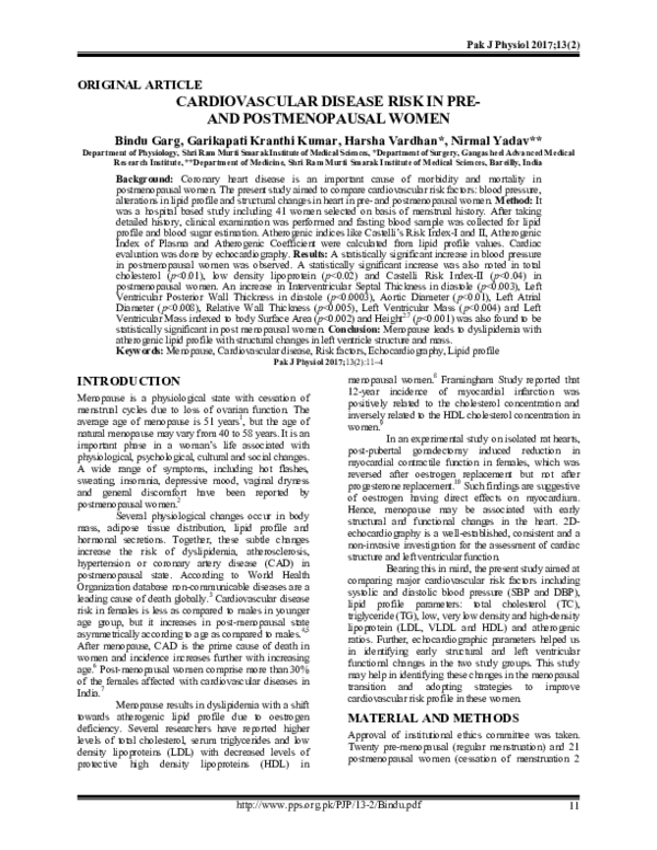 (PDF) Cardiovascular Disease Risk in Pre- and Postmenopausal Women