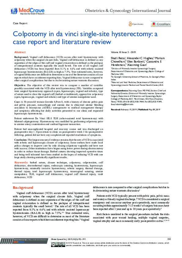 (PDF) Colpotomy in da vinci single-site hysterectomy: a case report and ...